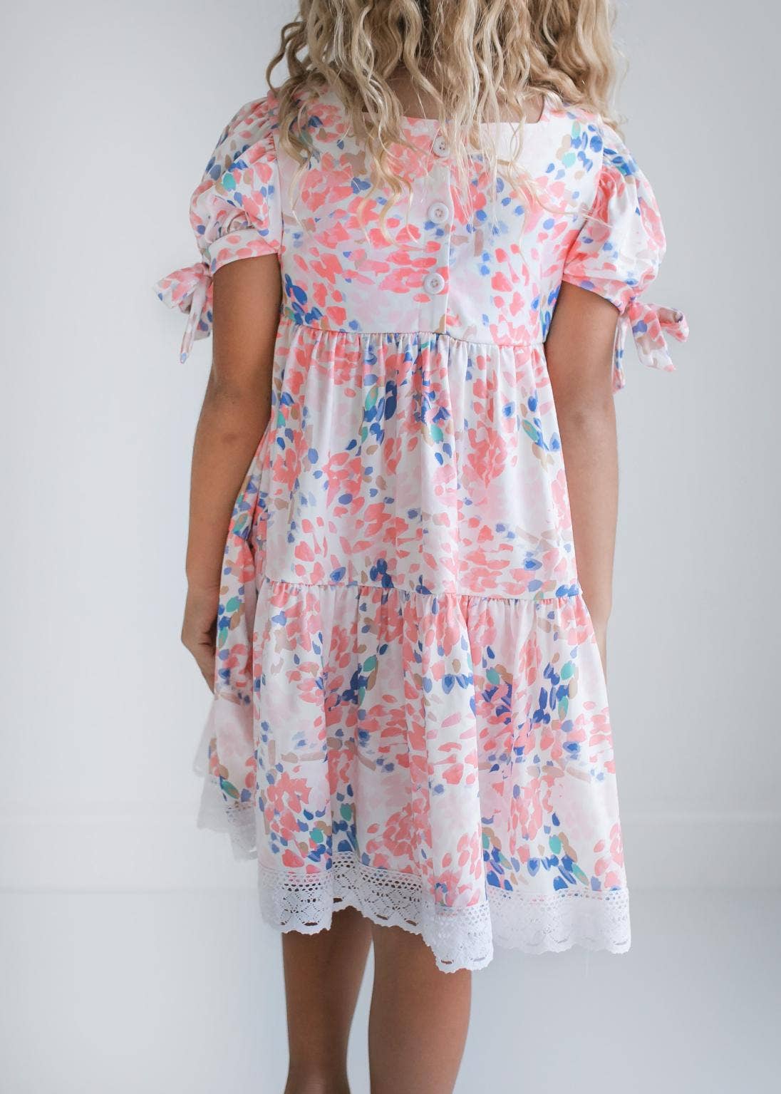 blue and pink easter dress Kids Pink & Blue Lace Tiered Square Neck Spring Easter Dress Untamed Grace