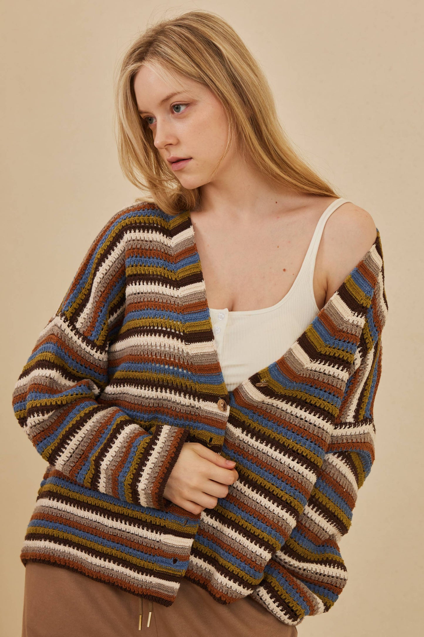 Multi Color Striped Button Down Cardigan