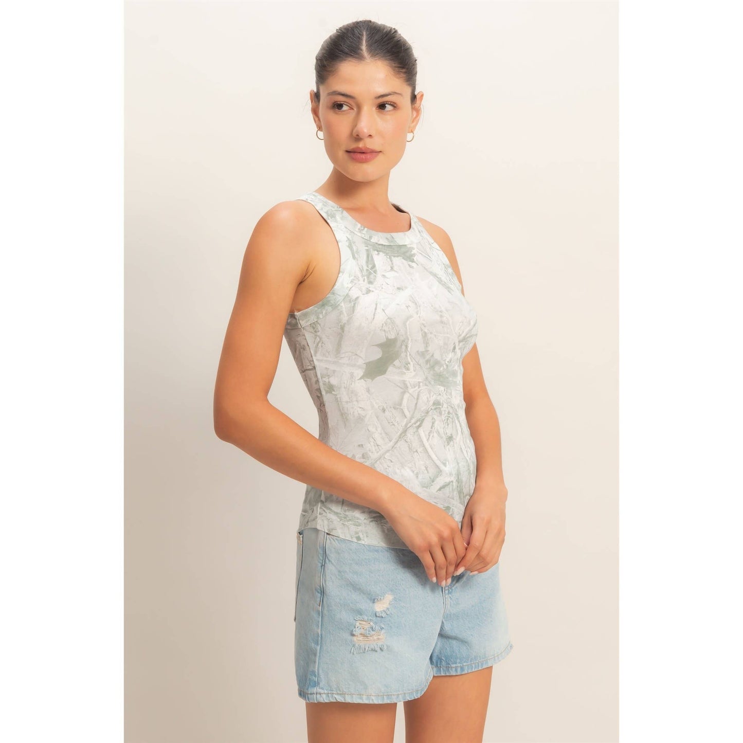Camo Wash Ribbed Knit Tank
