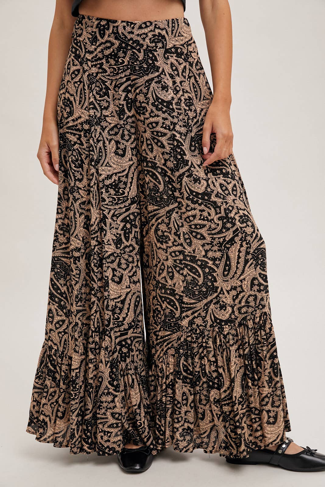 Paisley Ruffled Wide Leg Pants