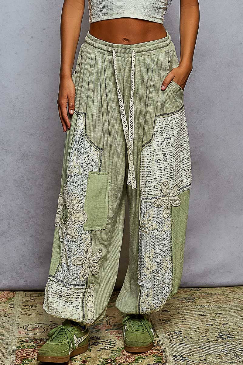 Crochet Flower Ribbed Joggers