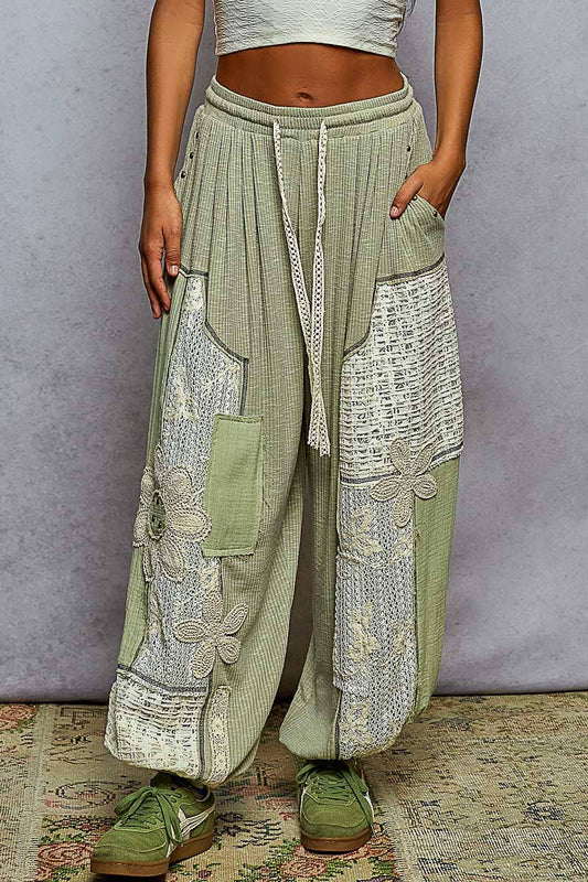 Crochet Flower Ribbed Joggers