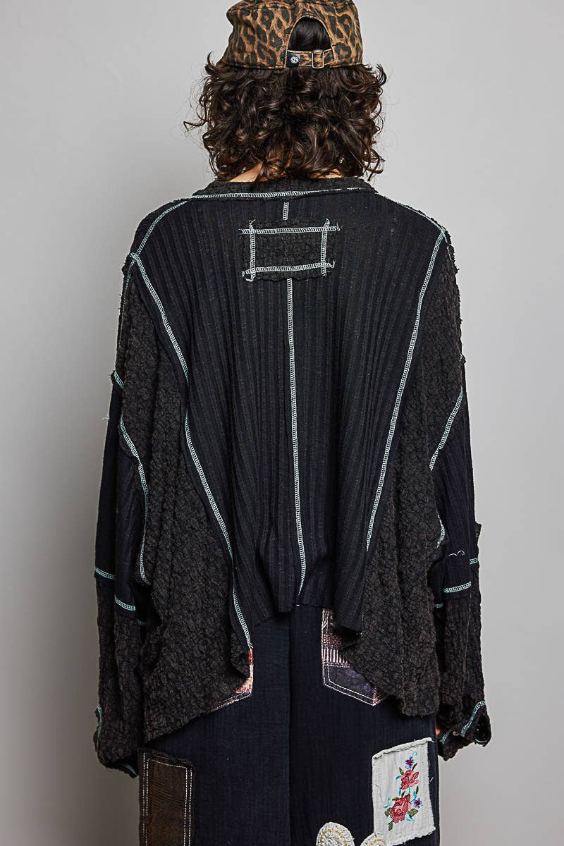 Stitch Detail Balloon Sleeve Top