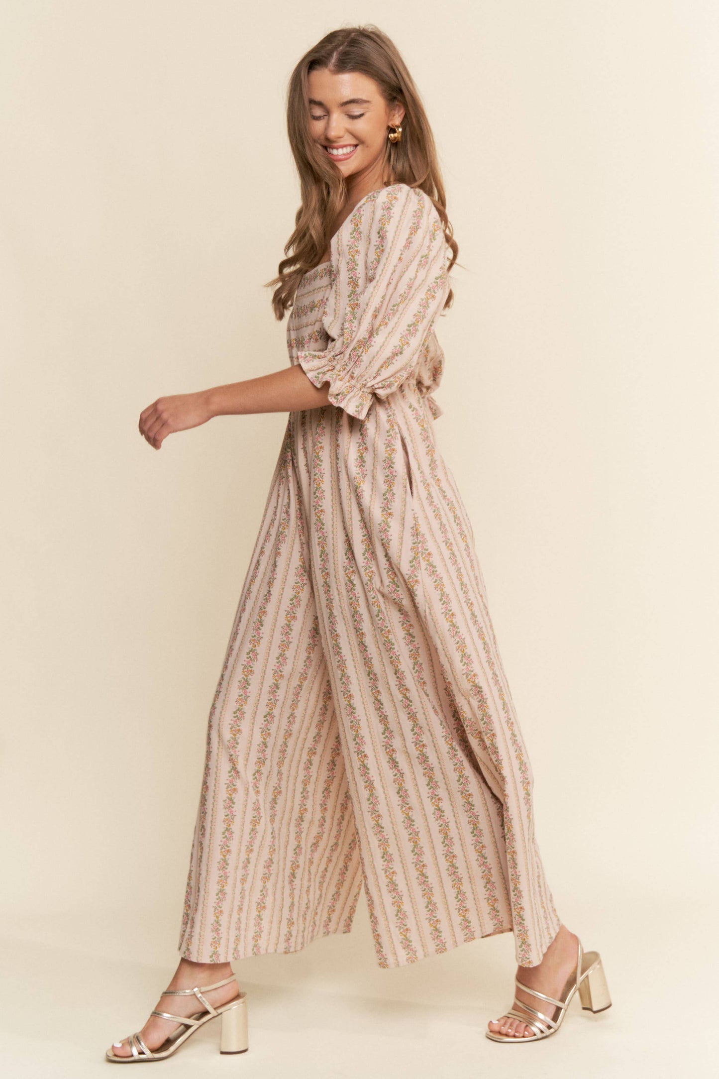 Floral Stripe Wide-Leg Jumpsuit