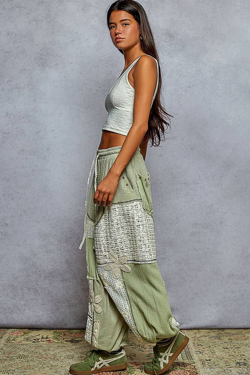 Crochet Flower Ribbed Joggers