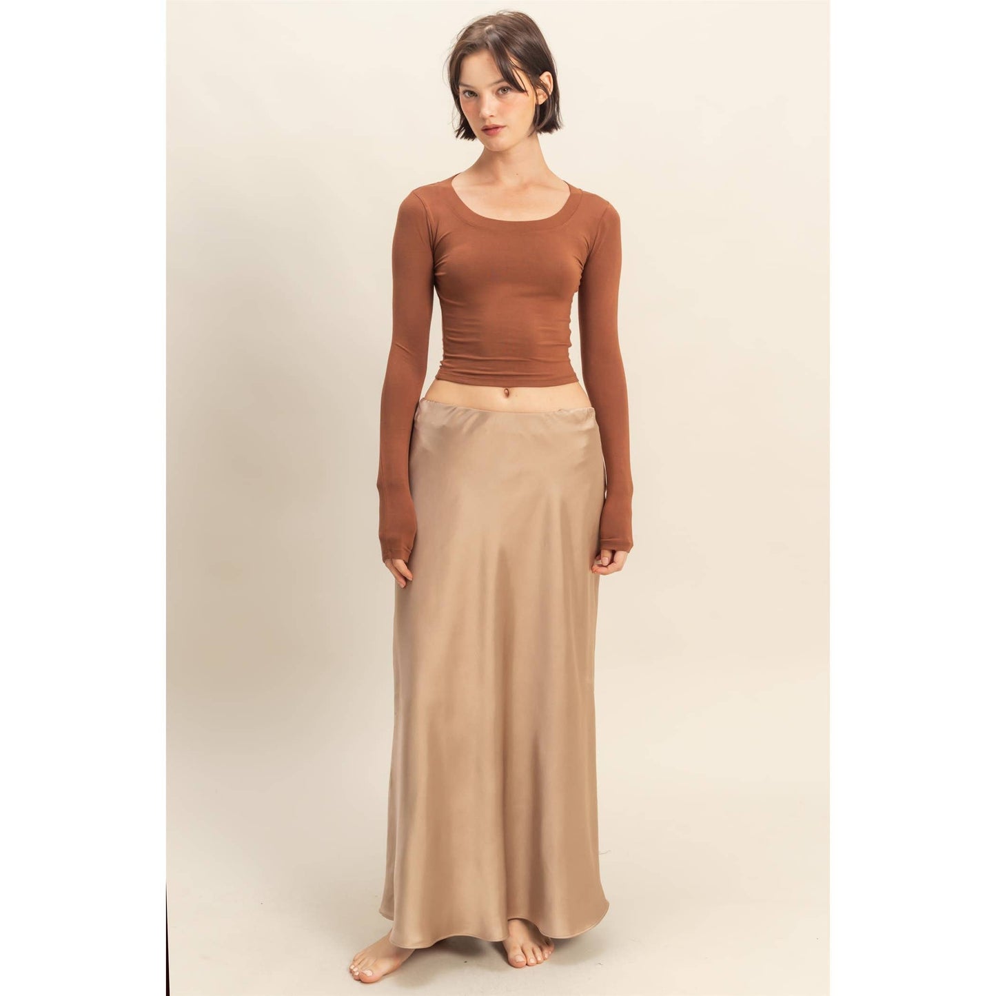 Chestnut Cropped Long Sleeve Top