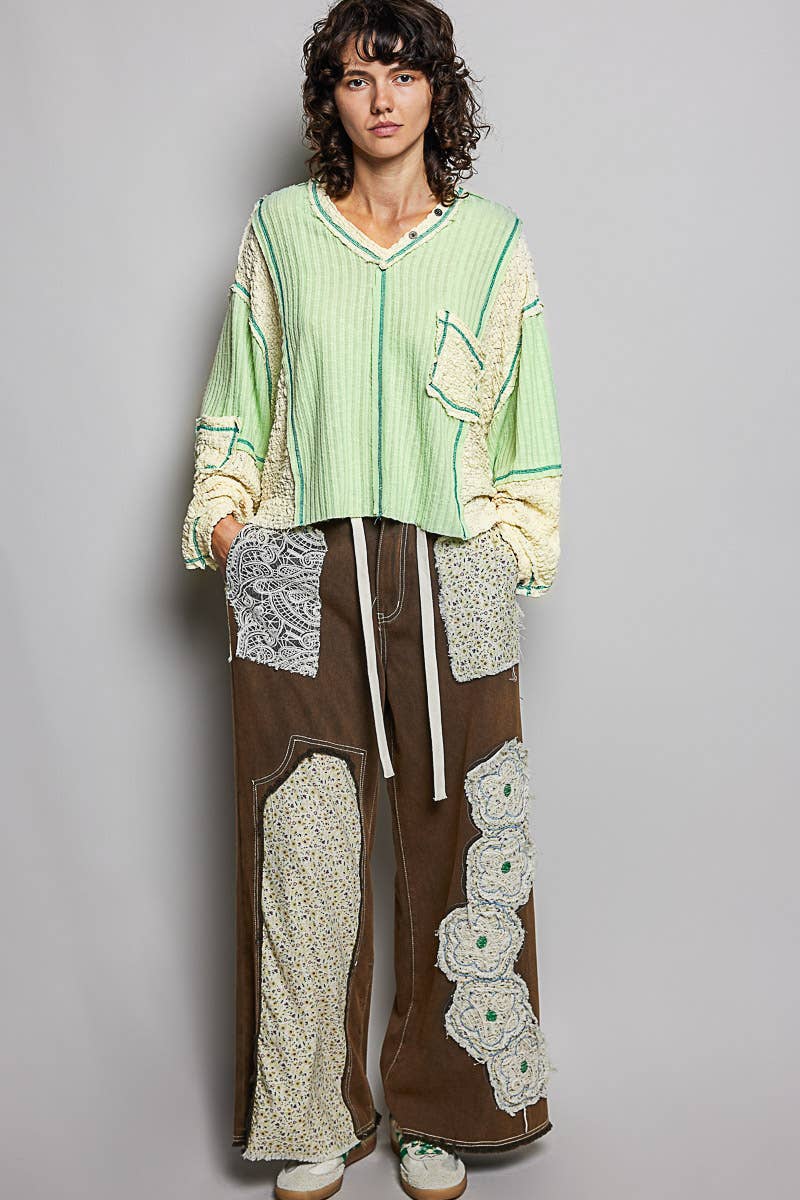 Stitch Detail Balloon Sleeve Top