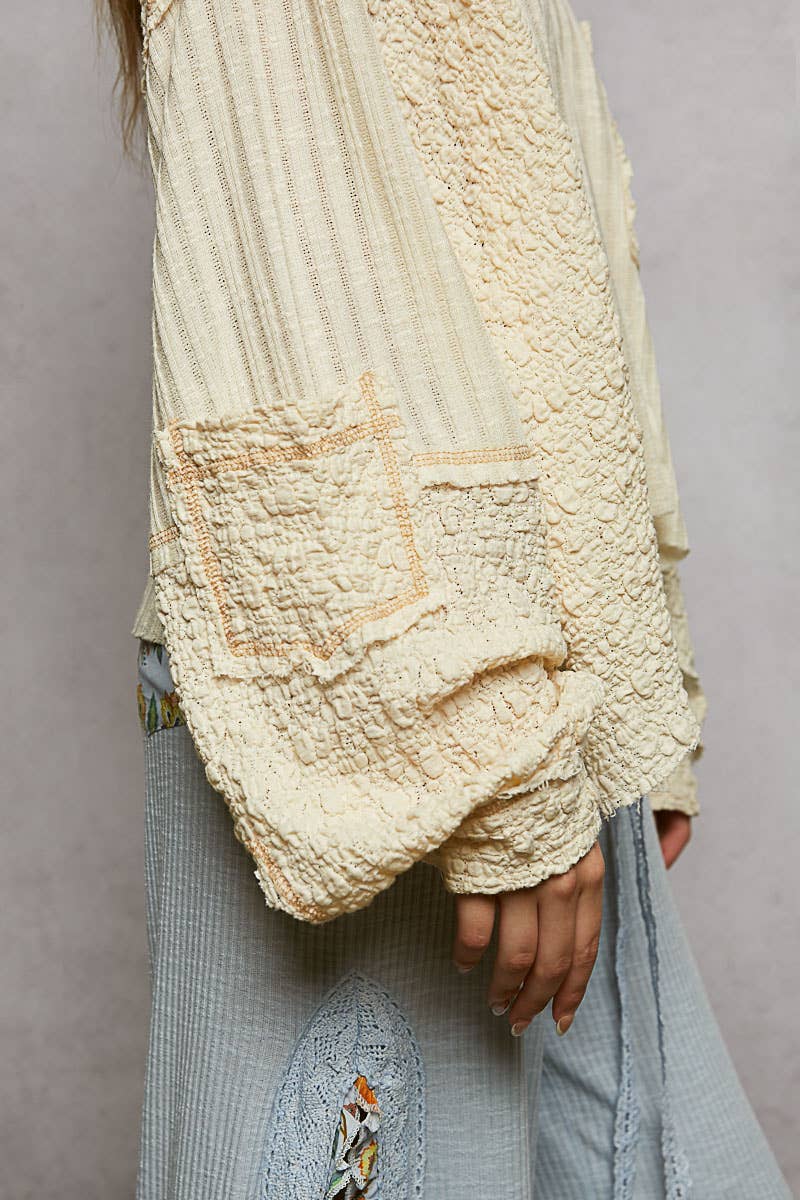 Stitch Detail Balloon Sleeve Top