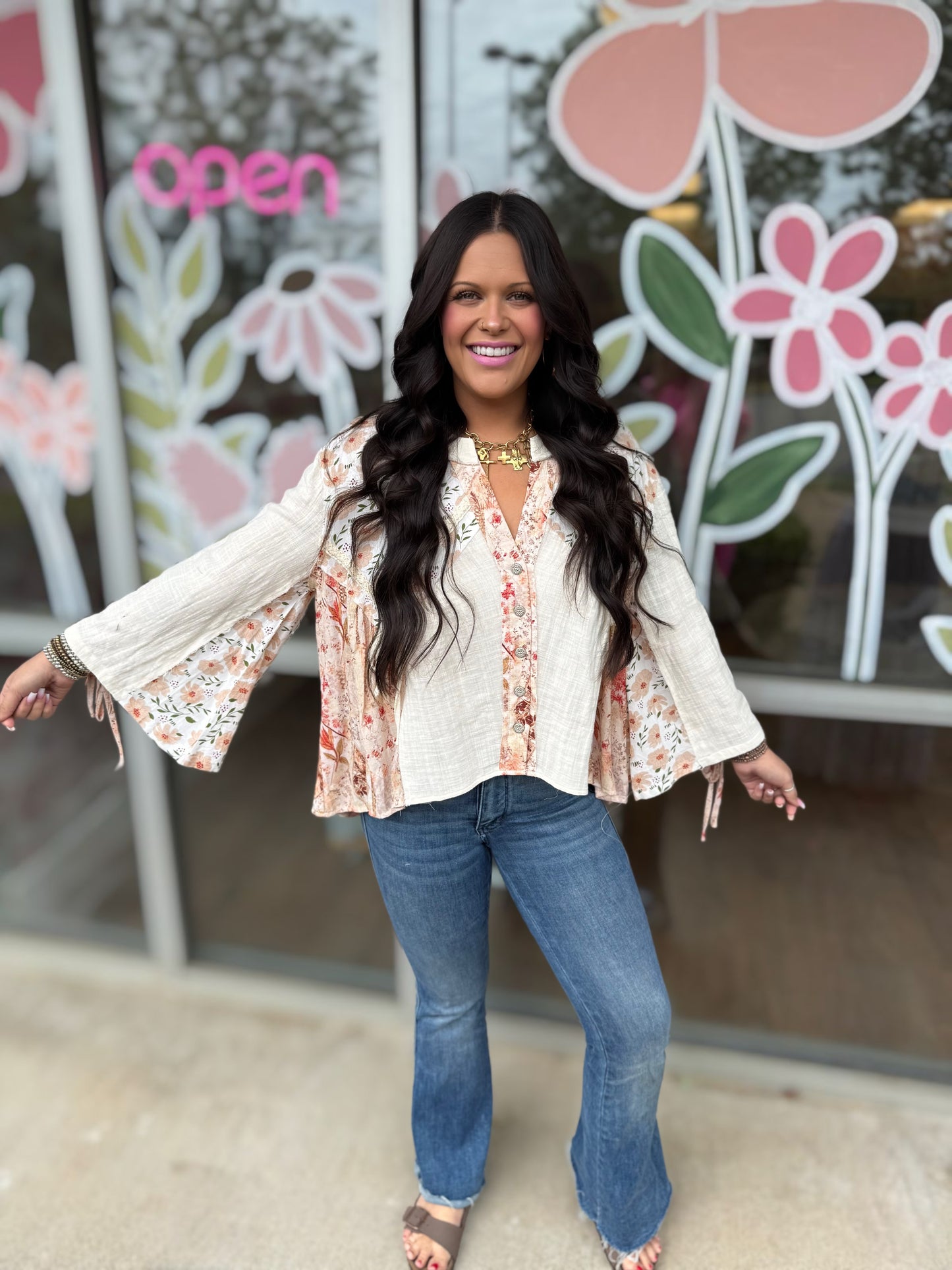 Floral V Neck Sleeve Top