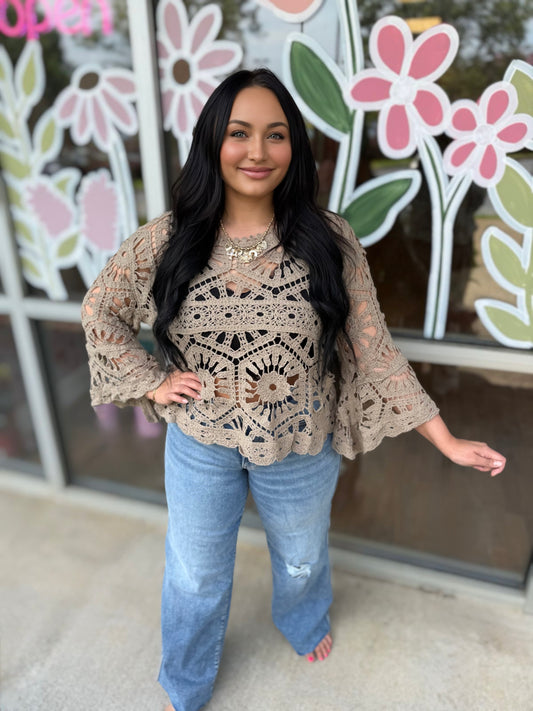 Taupe Crochet Top