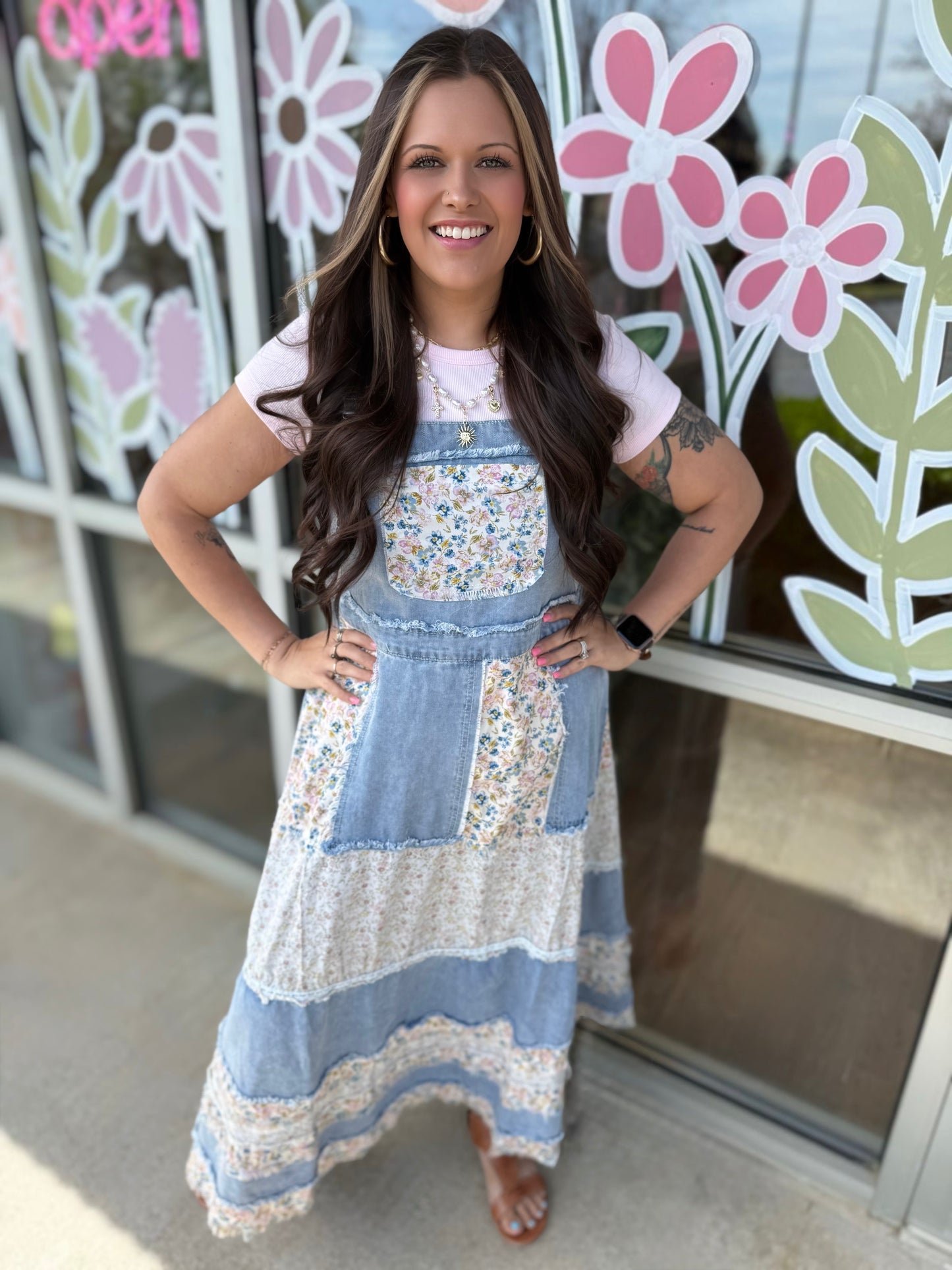 Patchwork Denim Maxi Overalls