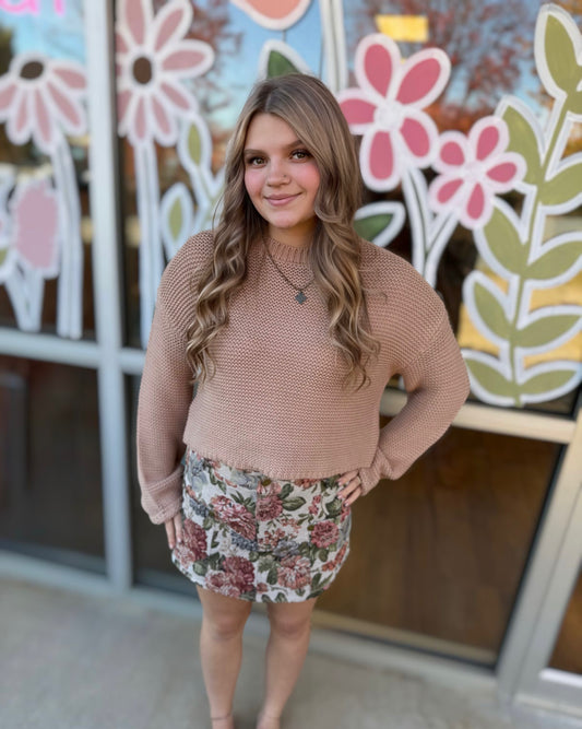 Textured Knit Crew Neck Drop Shoulder Sweater