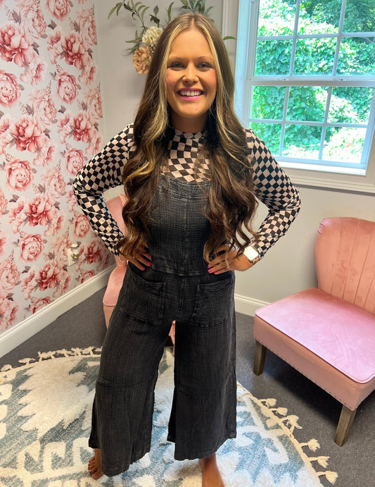 Mineral Wash Wide Leg Overalls
