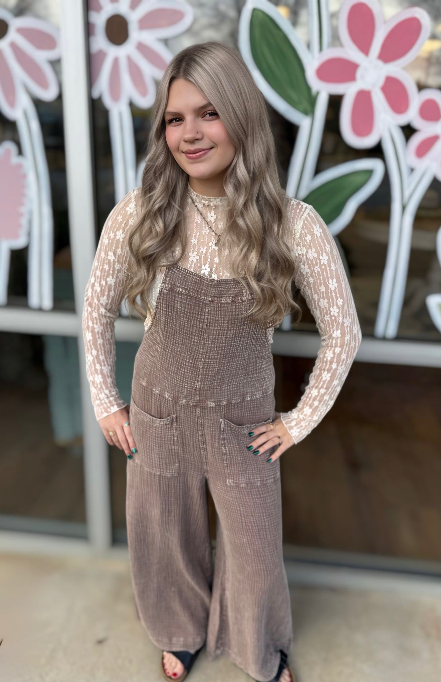 Mineral Wash Wide Leg Overalls