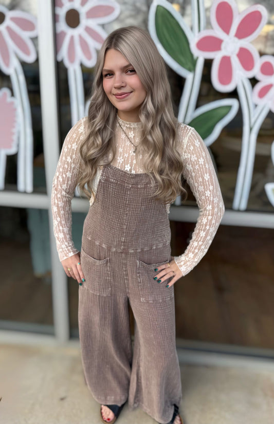 Mineral Wash Wide Leg Overalls