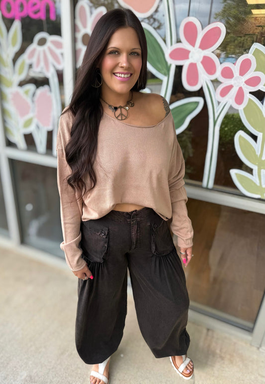 Washed Wide Leg Parachute Pants