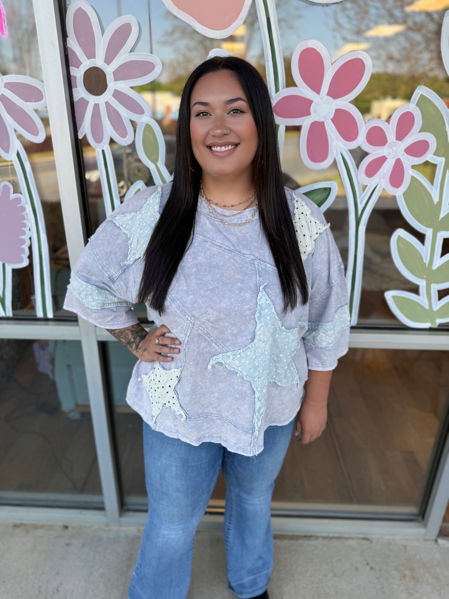 Lilac Washed Star Patchwork Top