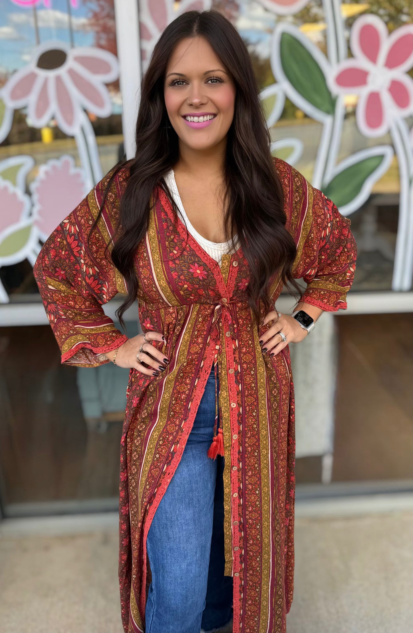 Bohemian Printed Gauze Maxi Duster Dress