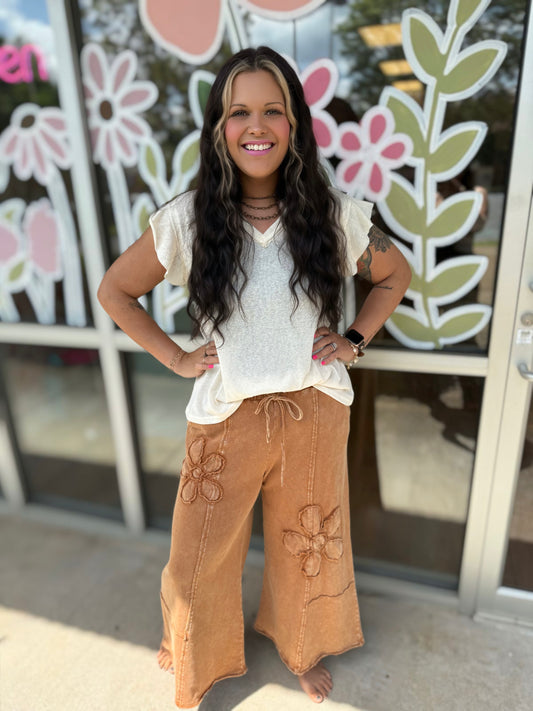 Almond Floral Patch Pants