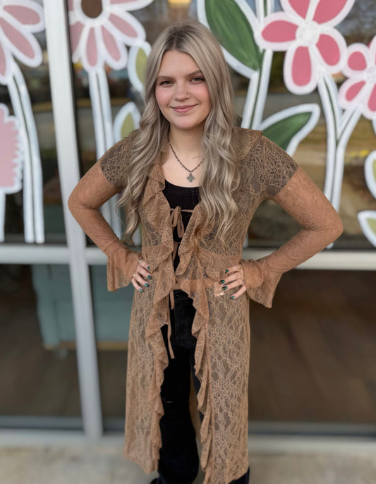 Sheer Lace Ruffle Duster