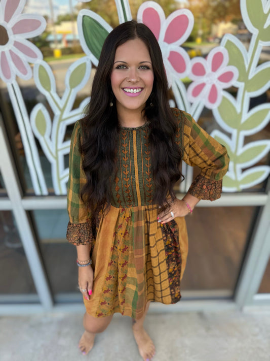 Rustic Bohemian: Fit and Flare Patchwork Mini Dress