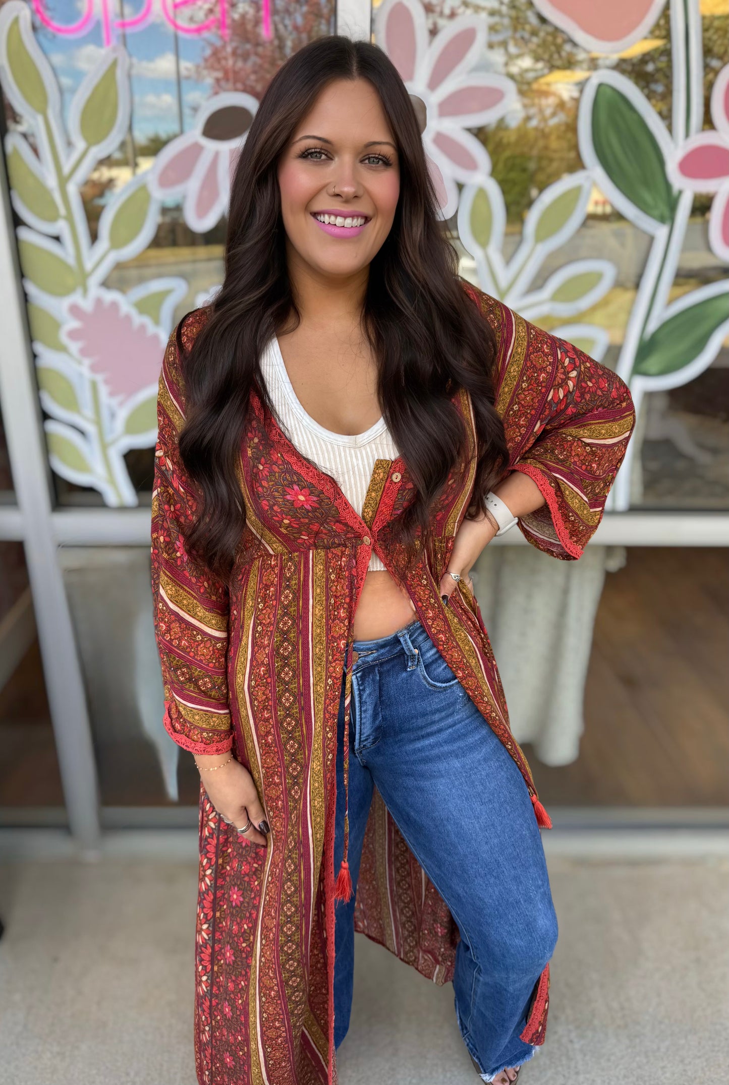 Bohemian Printed Gauze Maxi Duster Dress