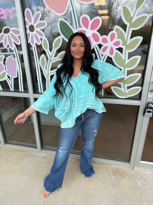 Aqua Connective Hearts V- Neck