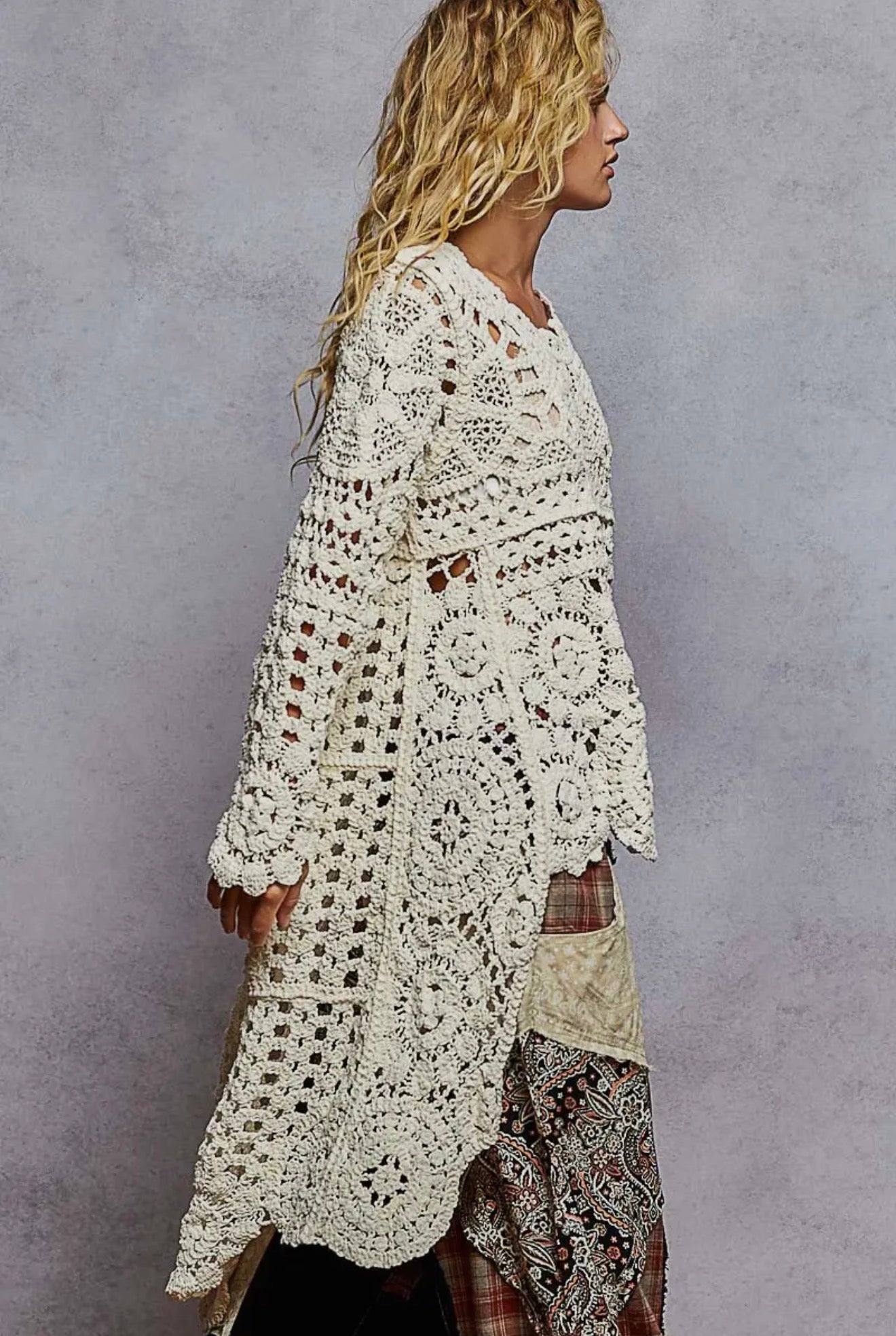 Cream Crochet High Lo Sweater