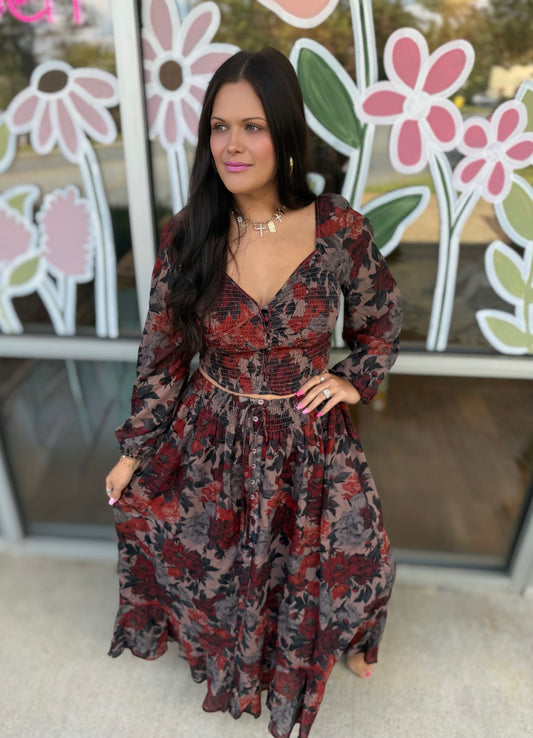 Floral Sand Maxi Skirt