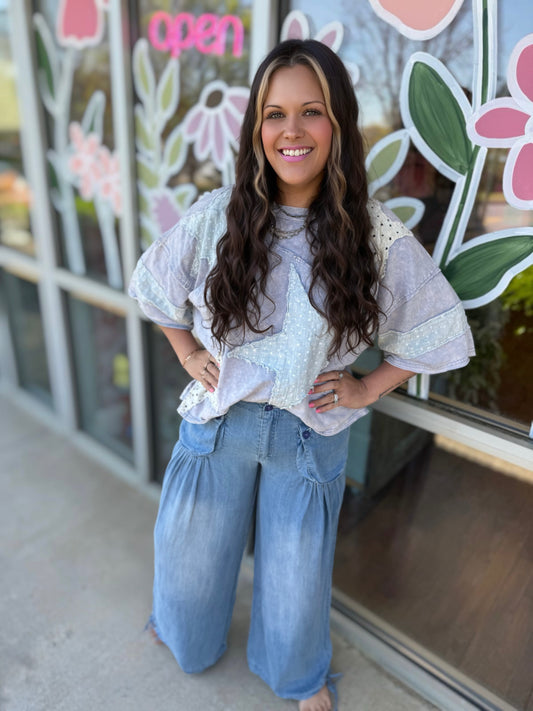 Lilac Washed Star Patchwork Top