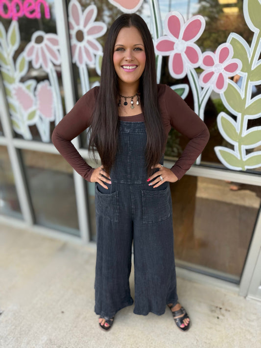 Mineral Wash Wide Leg Overalls