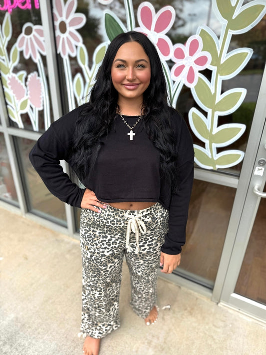 Black Boat Neck Cropped Sweater