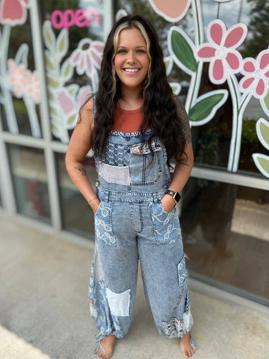 Washed Multi Patchwork Overall