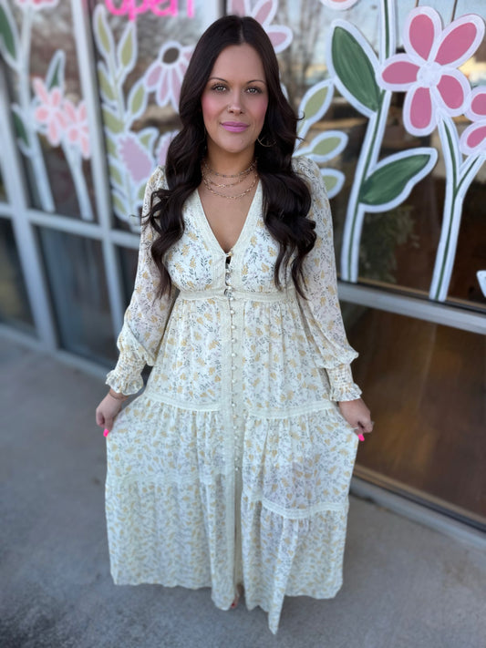 Vintage Cream Floral Lace Trim Maxi