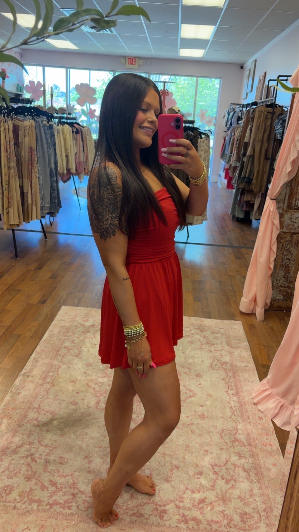 Strapless Shirred Waist Romper