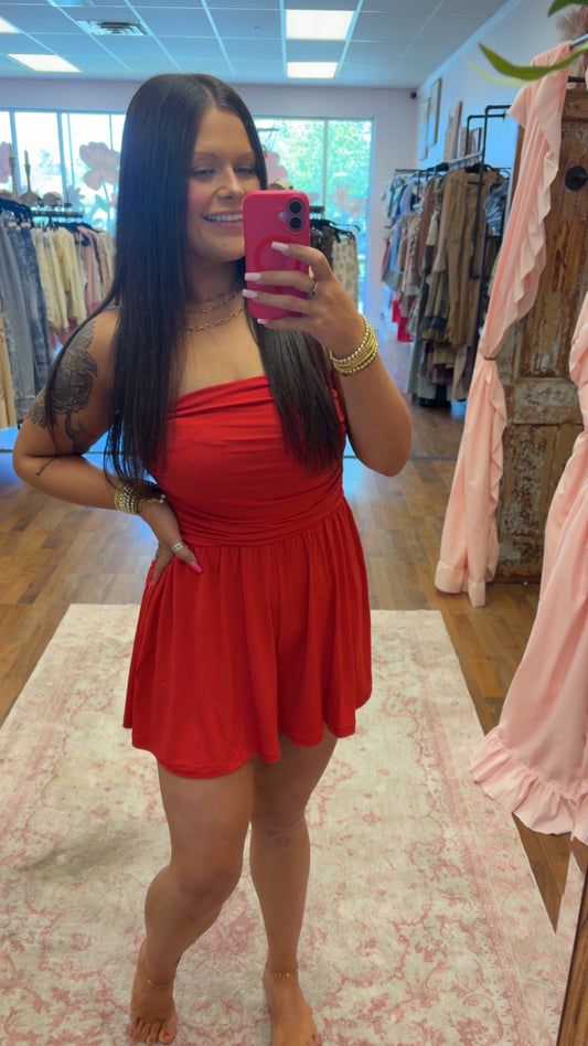 Strapless Shirred Waist Romper