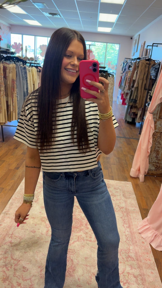 Striped Short Sleeve Cropped Tee