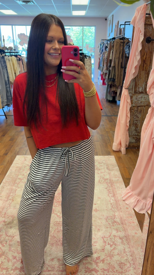 Striped Wide Leg Drawstring Pants