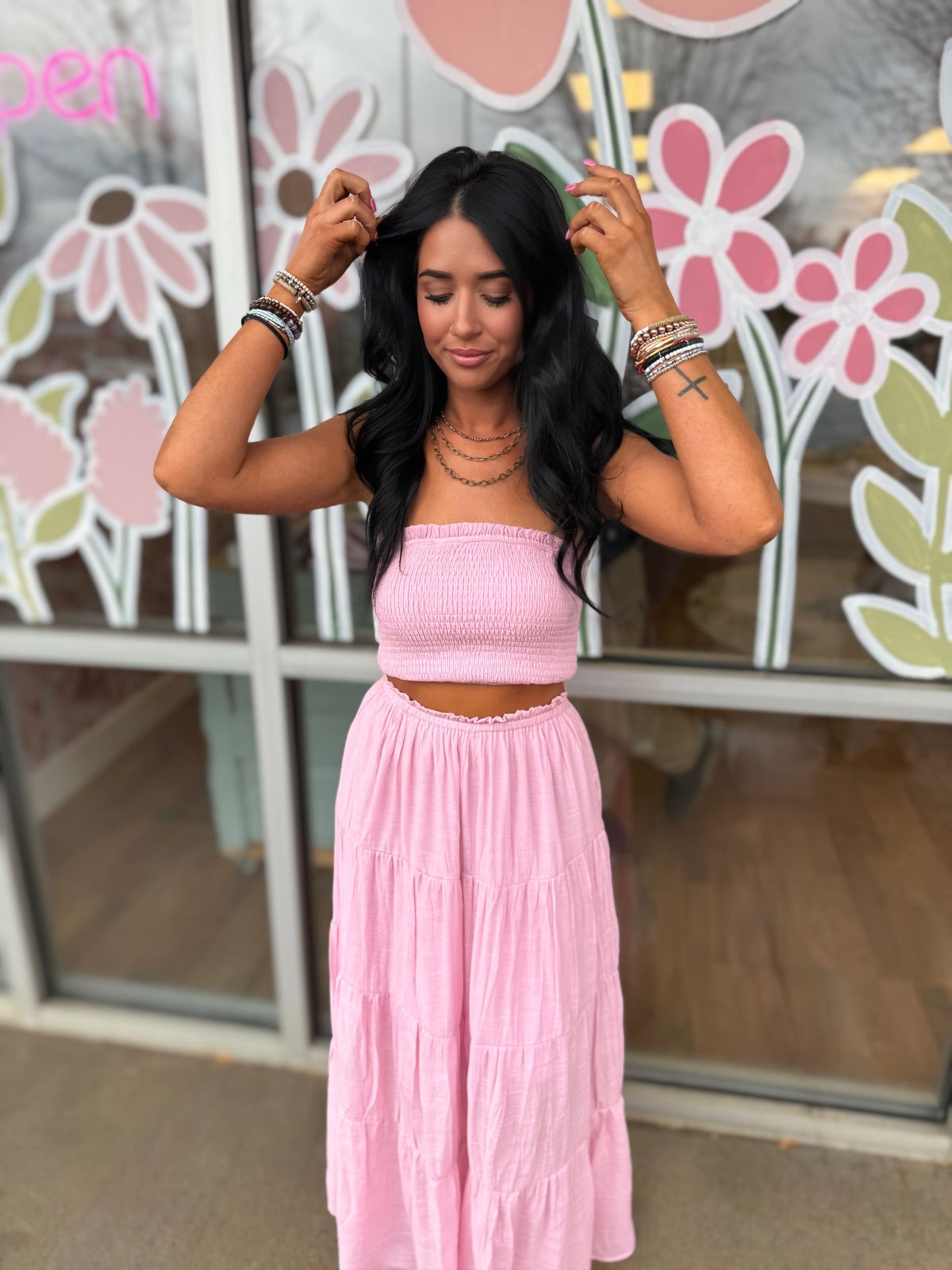 Pink Smocked Tube Top & Skirt Set
