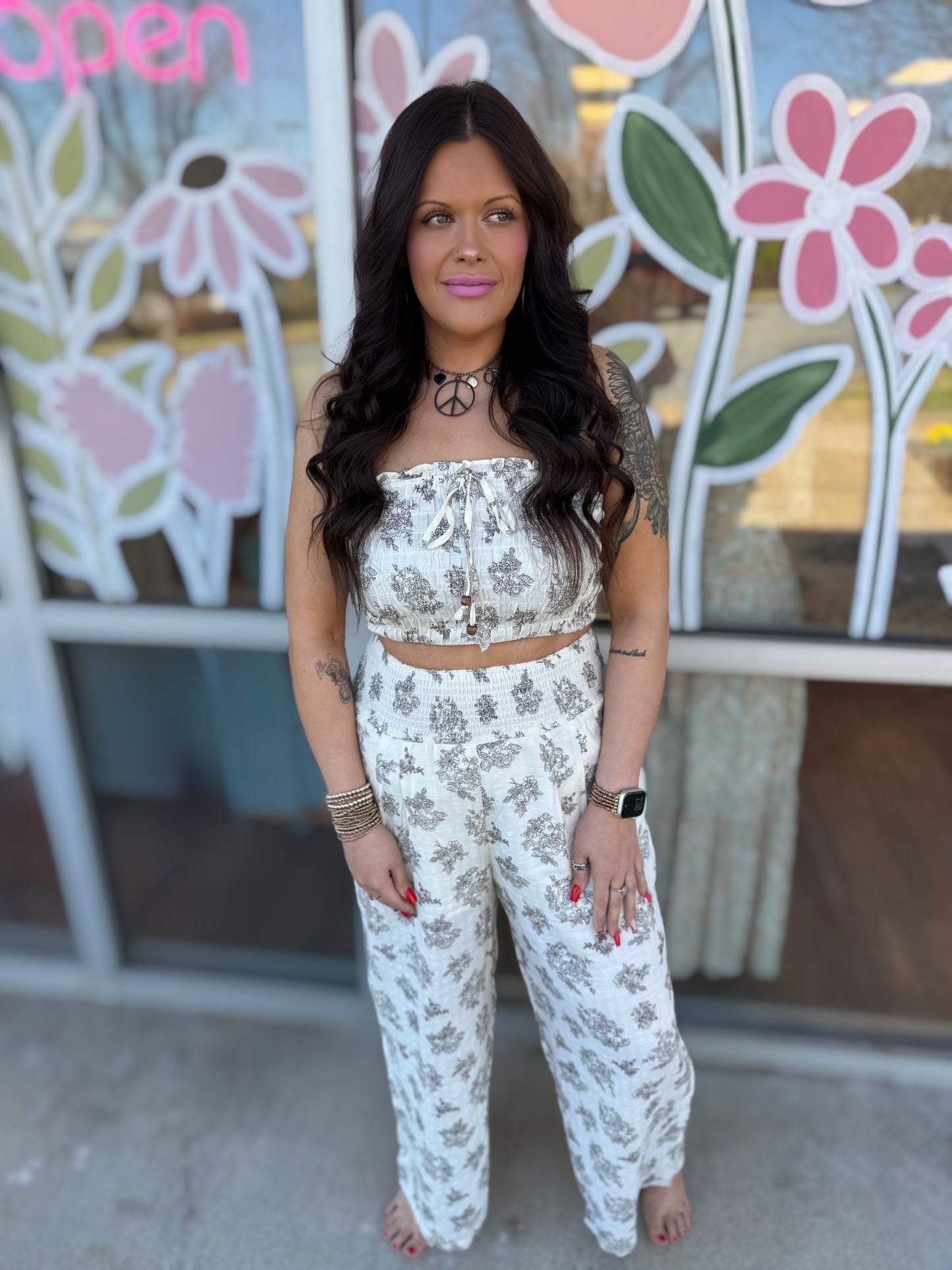 Black Smocked Tube Top & Pants Set