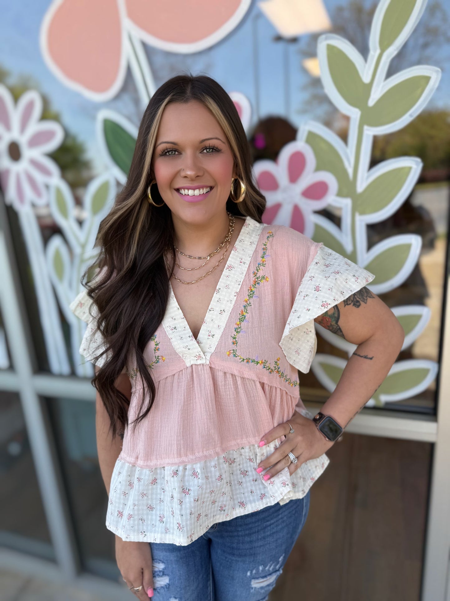 Salmon Embroidered Top