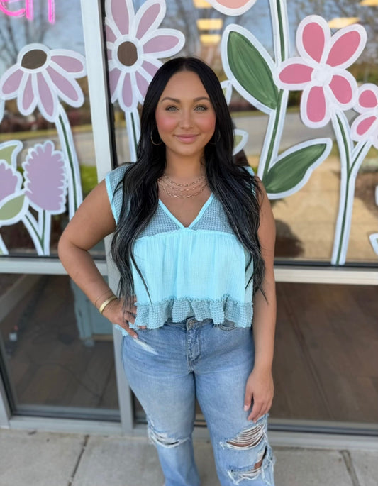 Blue Thermal Cropped Top