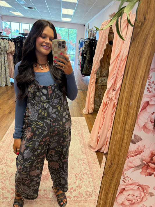 Flower Printed Vintage Overalls