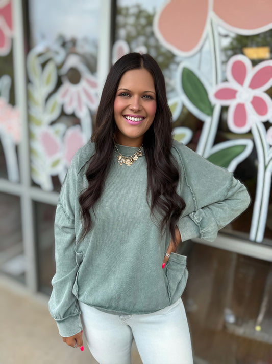 Juniper Green Mineral Wash Pullover