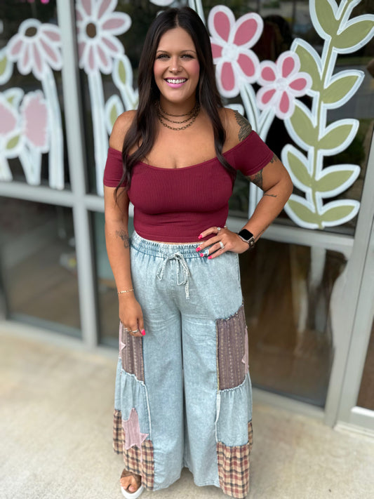 Wide Leg Star Patch Pants