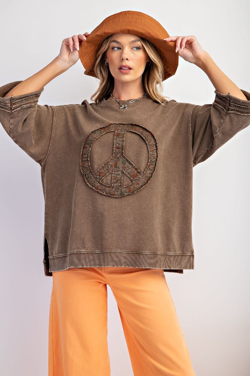 Mineral Washed Floral Peace Sign Pullover