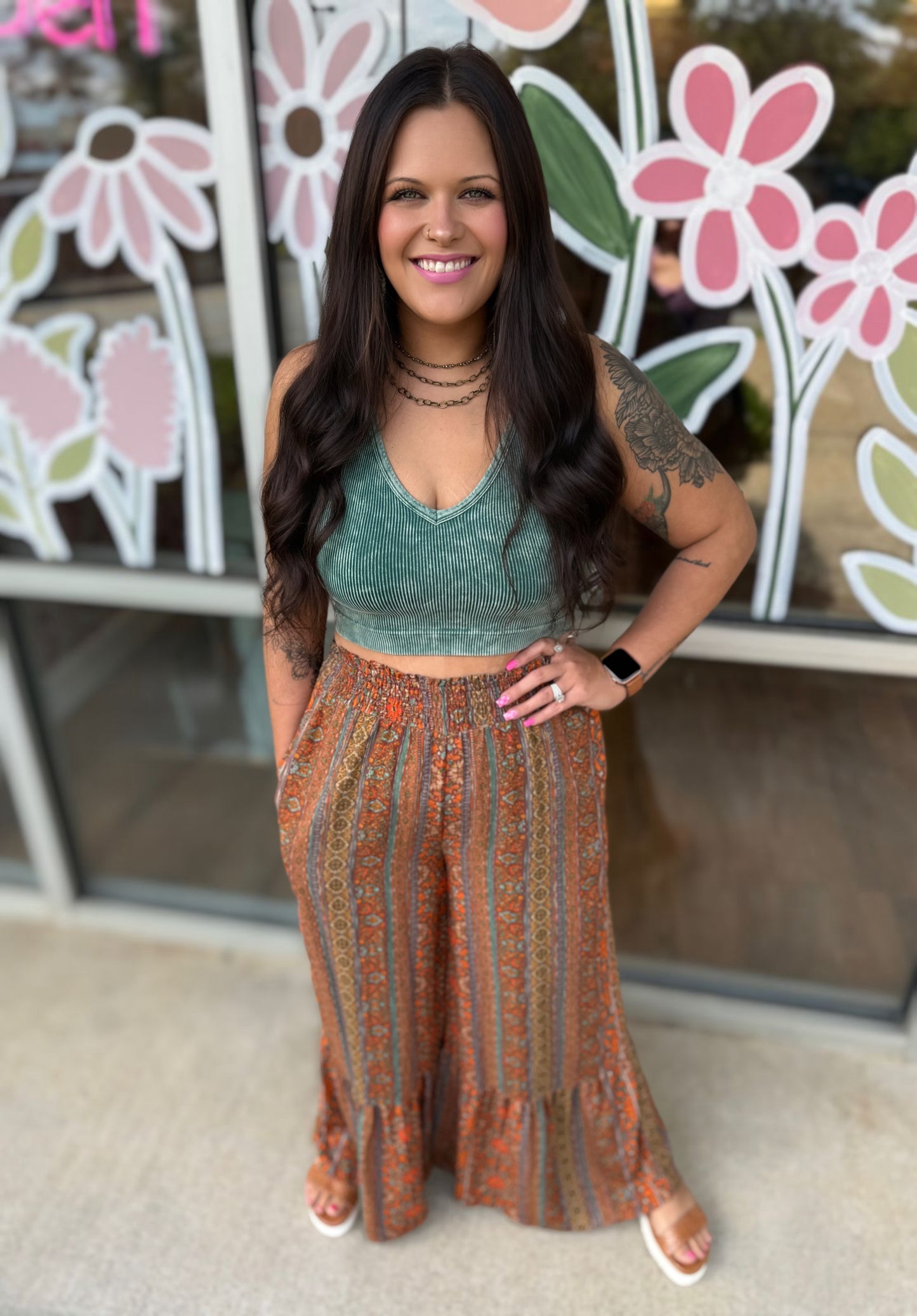 Teal/Orange Flowy Pants