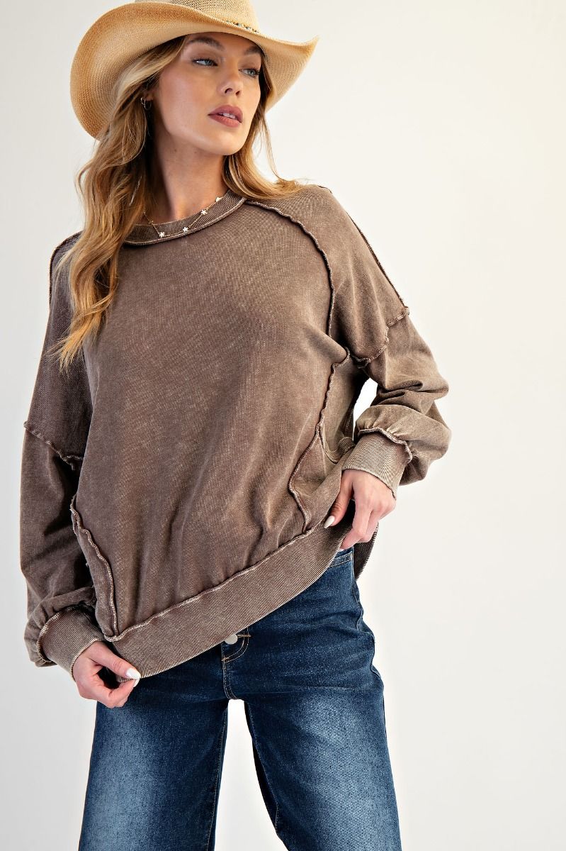Chocolate Brown Mineral Washed Sweatshirt