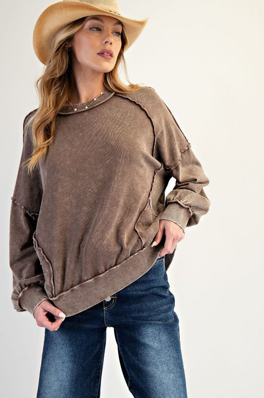 Chocolate Brown Mineral Washed Sweatshirt
