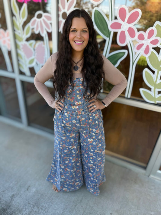 Wide Leg Floral Overalls